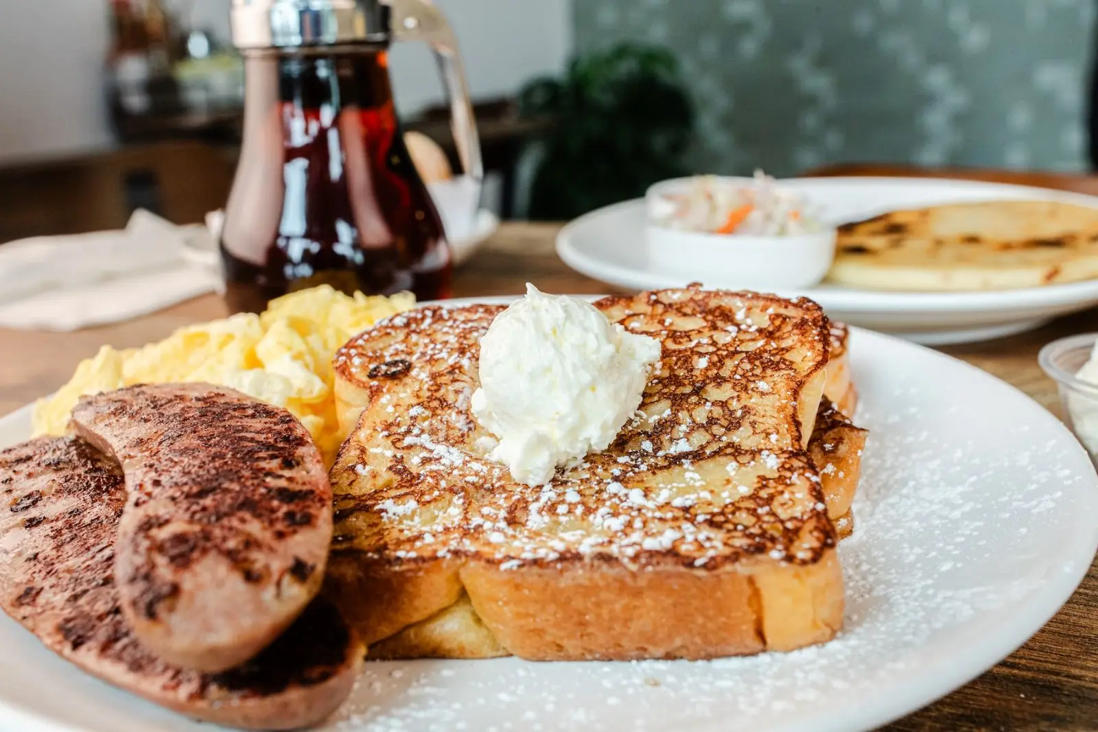 French toast with whipped butter and sausage